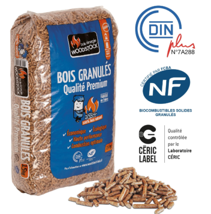 Bois granulés Woodstock – Qualité Premium – 64 Sacs de 15 Kg